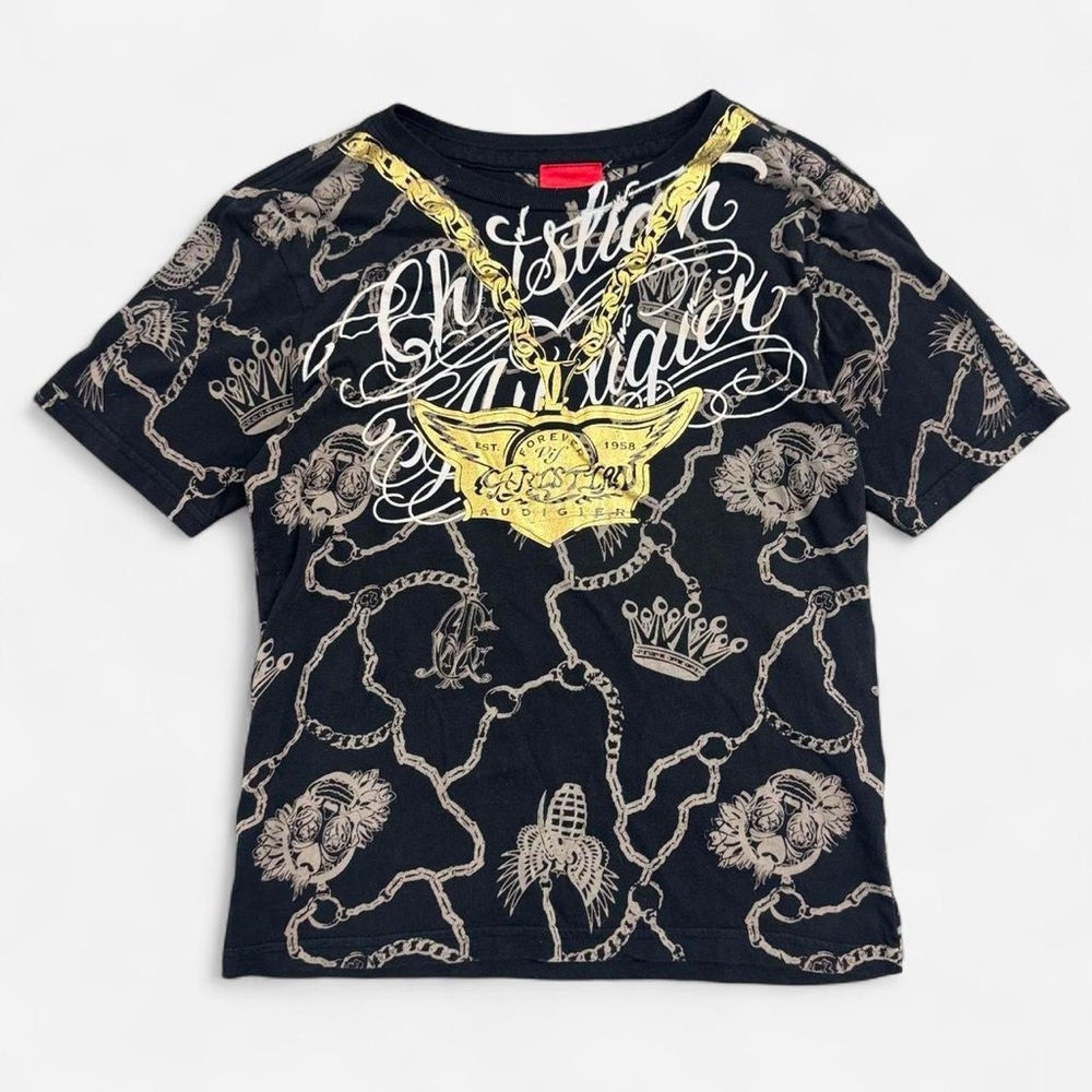 Christian Audigier Black and Gold Kids T-Shirt